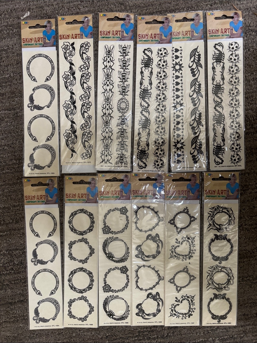 Vintage Skin Art Temporary Tattoo Pack — Black Decorative Border Designs
